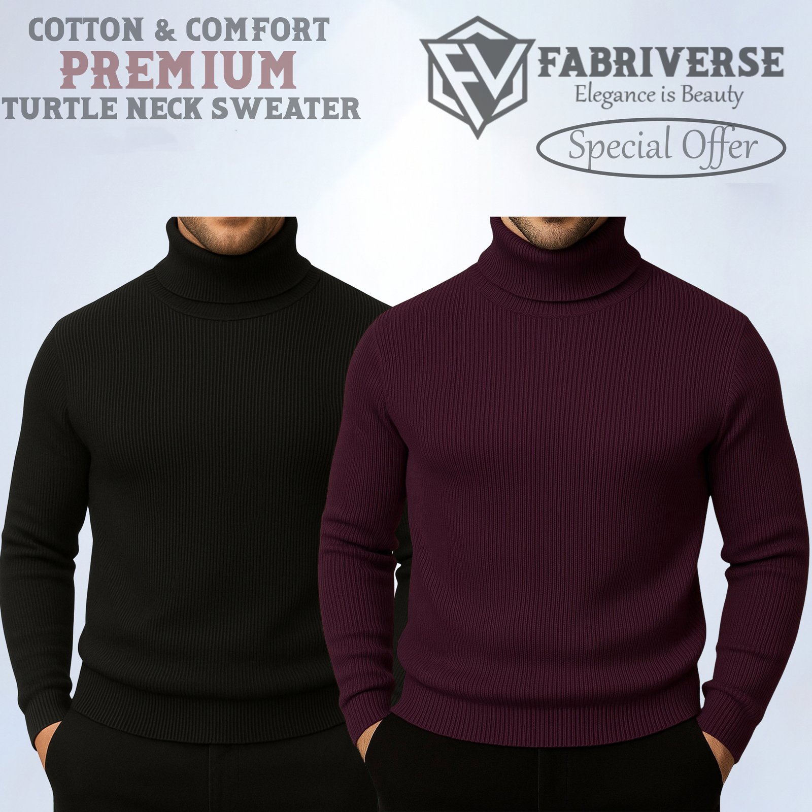 Premium Turtle Neck (Black-Deep Wine)