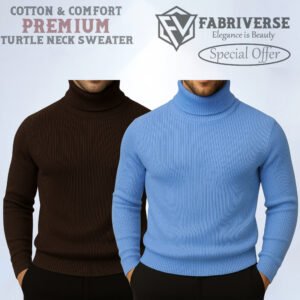 Premium Turtle Neck (Coffee-Sky Blue)
