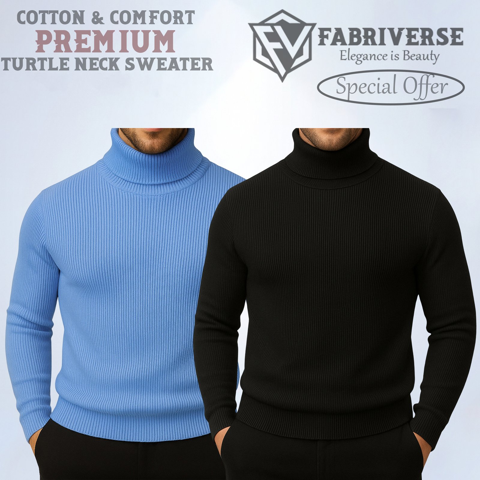 Premium Turtle Neck (Sky Blue-Black)