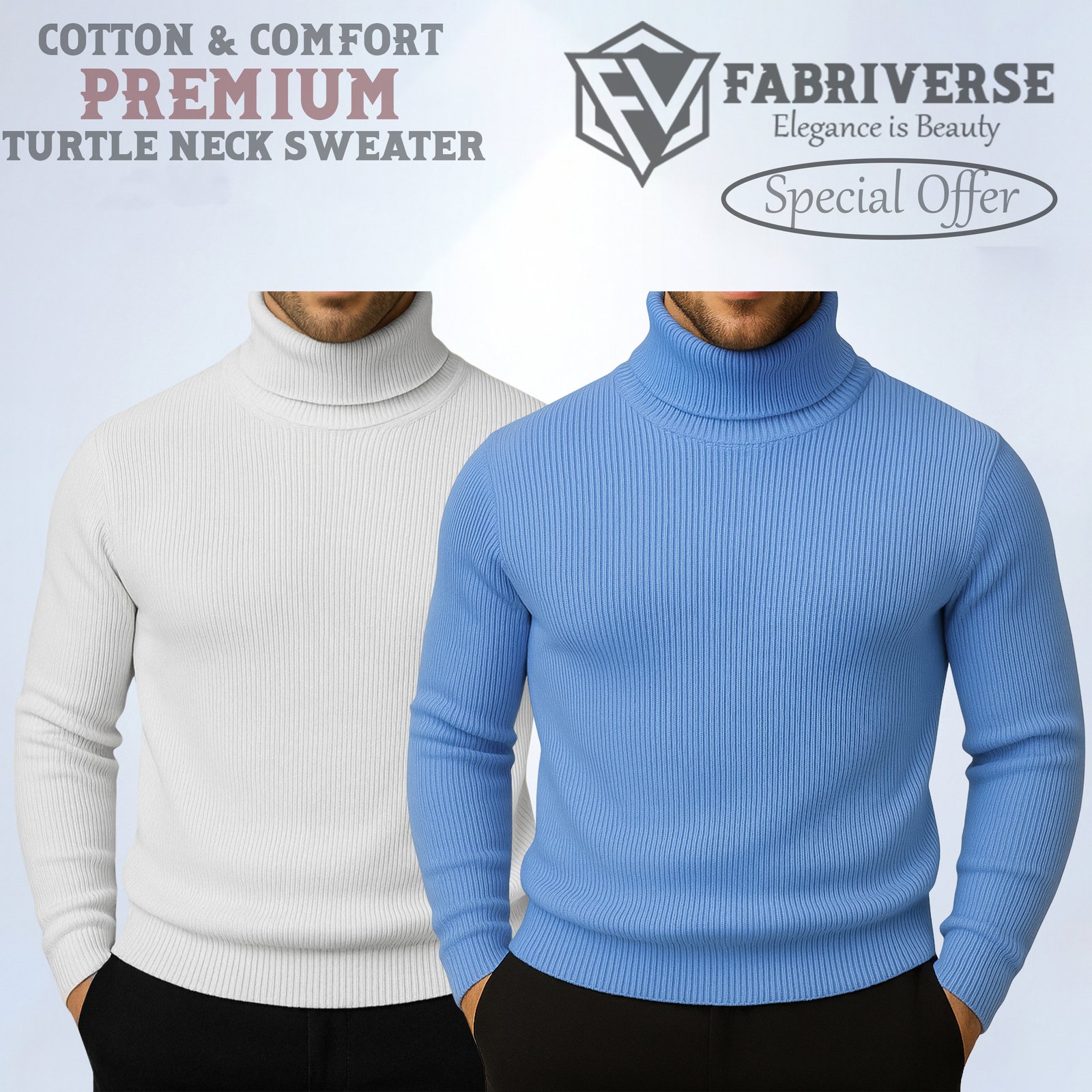 Premium Turtle Neck (White-Sky Blue)