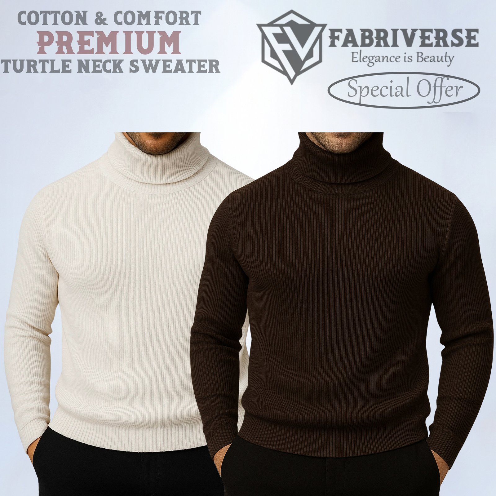 Premium Turtle Neck (Cream-Coffee)
