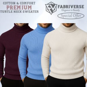 Premium Turtle Neck (Deep Wine-Sky Blue-Cream)