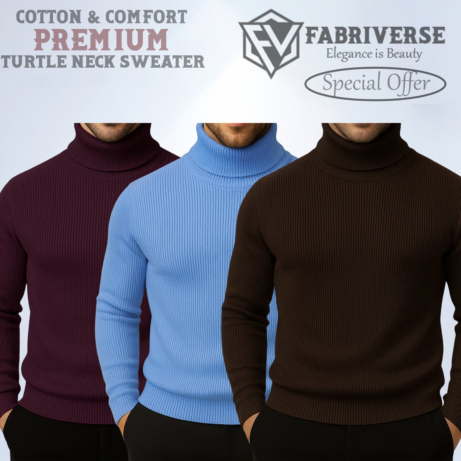 Premium Turtle Neck (Deep Wine-Sky Blue-Coffee)