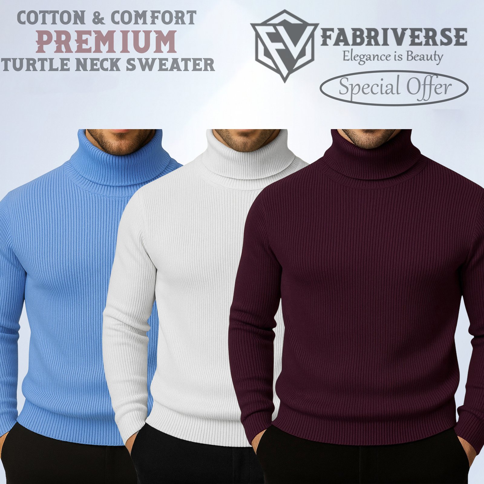 Premium Turtle Neck (Sky-White-Deep Wine)