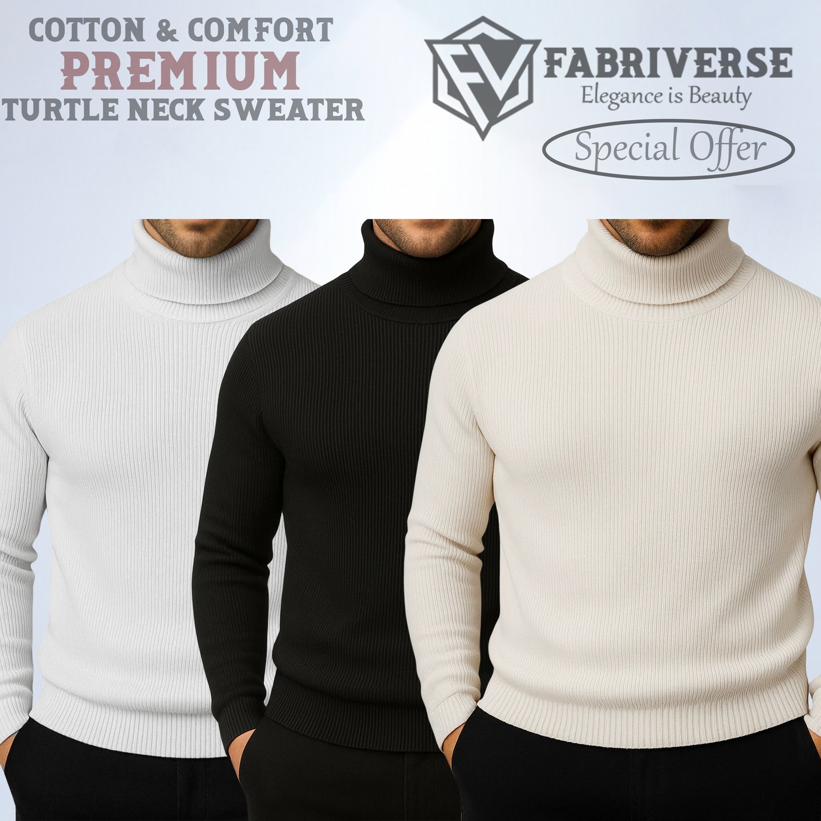 Premium Turtle Neck (White-Black-Cream)