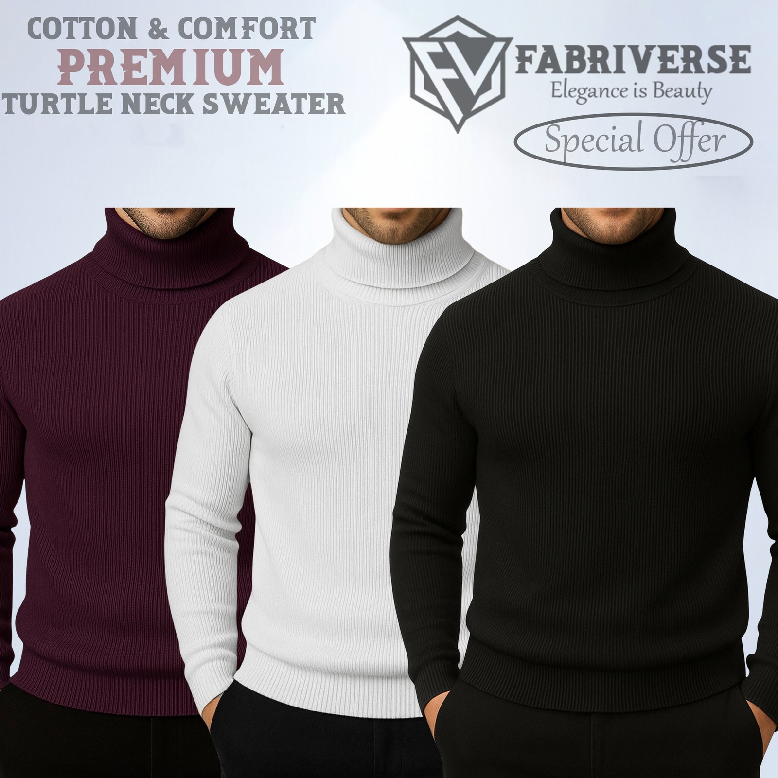 Premium Turtle Neck (Deep Wine-White-Black)