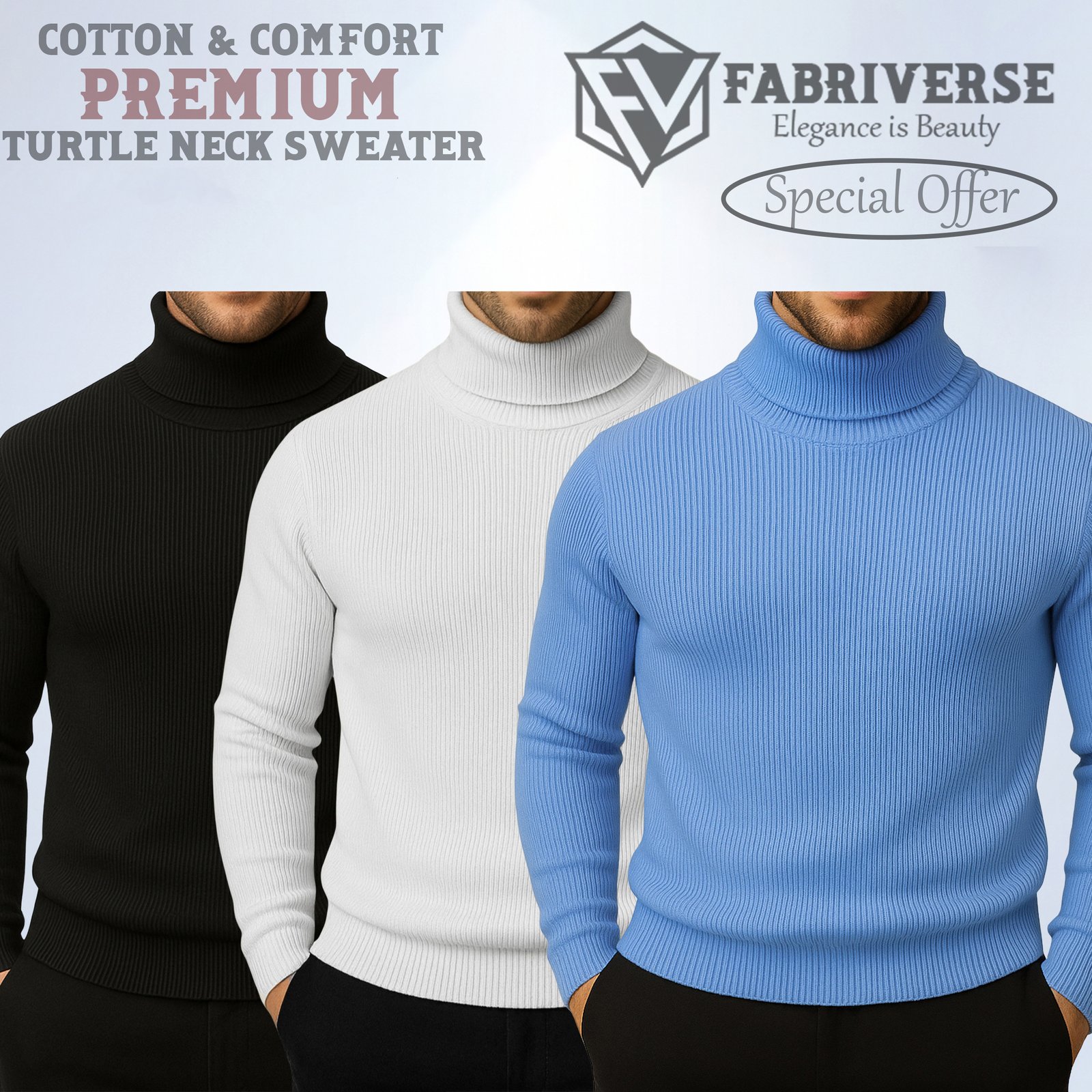 Premium Turtle Neck (Black-White-Sky Blue)