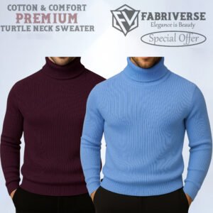 Premium Turtle Neck (Deep Wine-Sky)