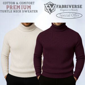 Premium Turtle Neck (Cream-Deep Wine)