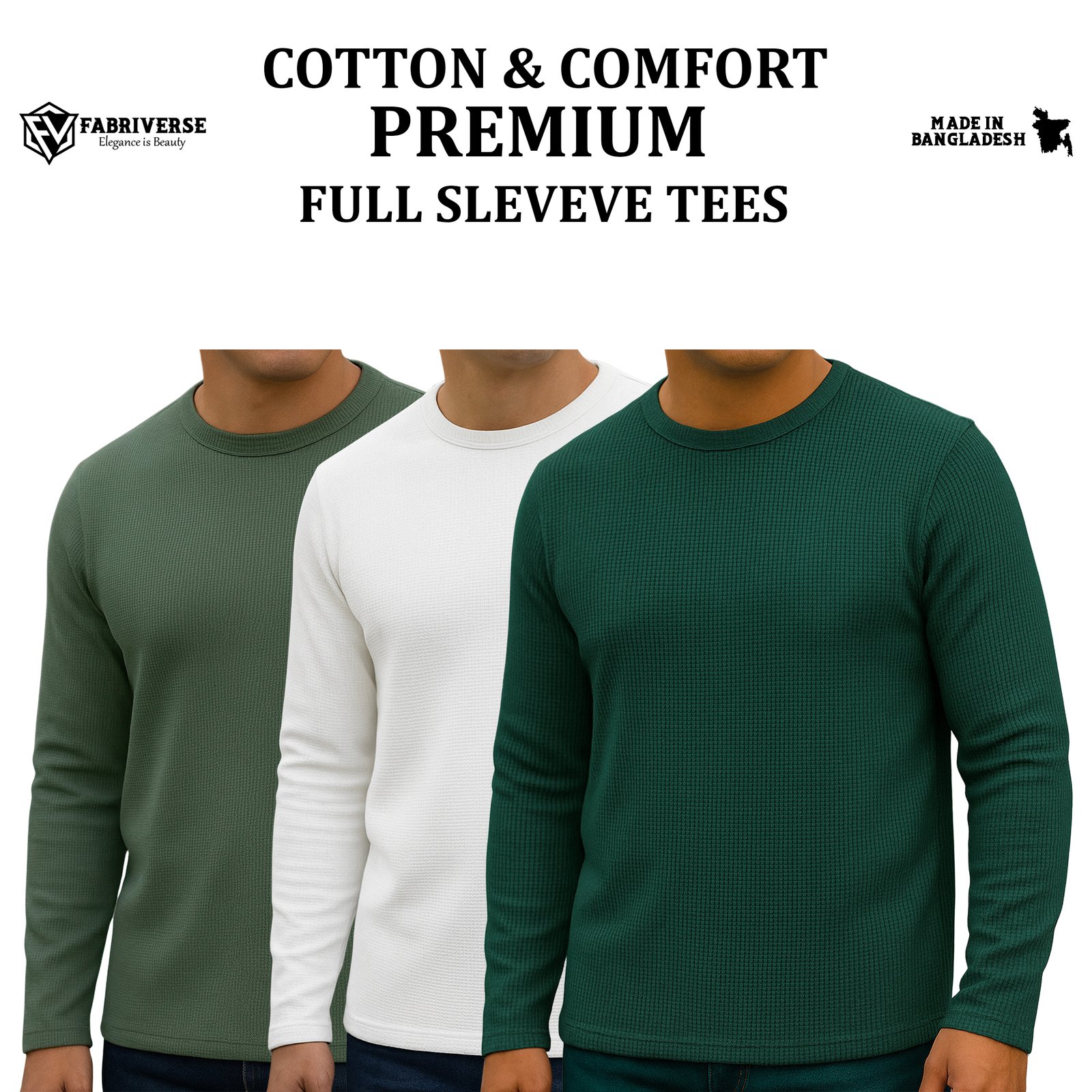 Premium Full Sleeve (Olive-White-B.Green)