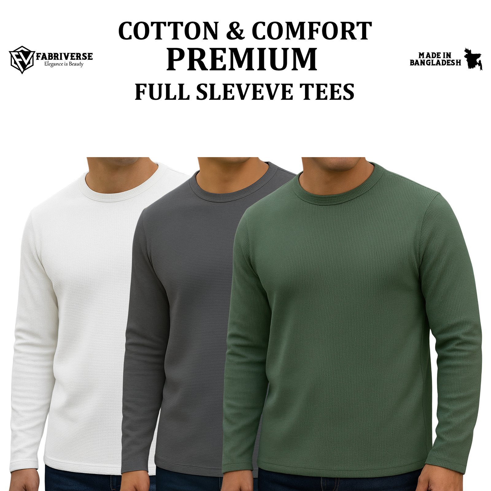 Premium Full Sleeve (White-Charcoal-Olive)