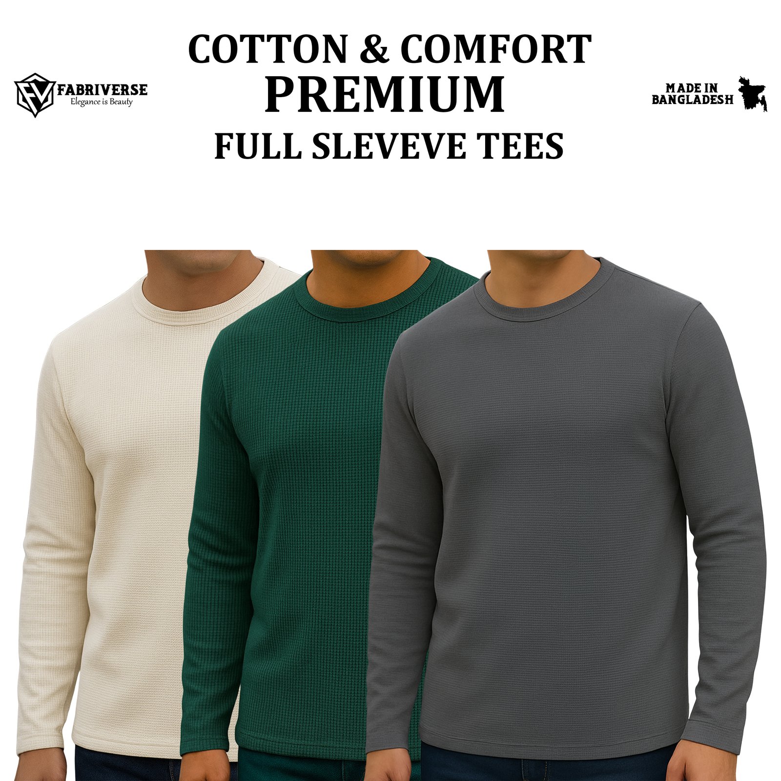 Premium Full Sleeve (Cream-B.Green-Charcoal)