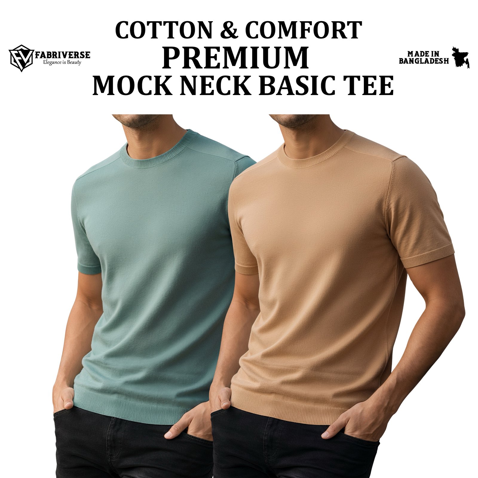 Premium Mock Neck (Mint-Beige)