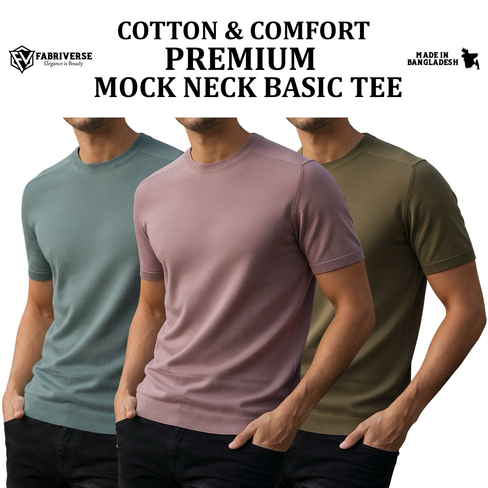 Premium Mock Neck (Pastle-Brick-Boil Olive)