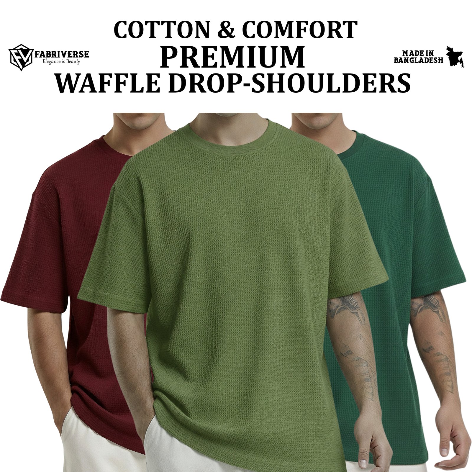 Premium Waffle Drop (Maroon-Olive-B.Green)