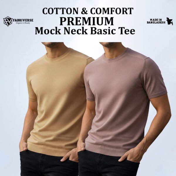 Premium Mock Neck (Beige-Brick)