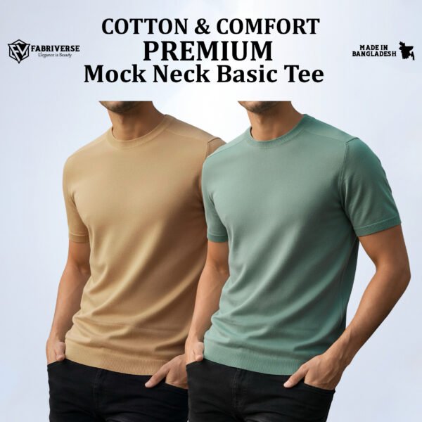 Premium Mock Neck (Beige-Mint)