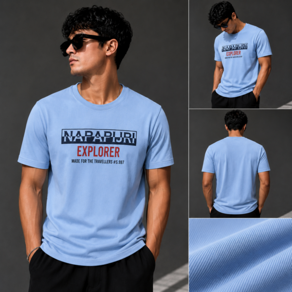 Printed Basic T-Shirt (S.Blue)