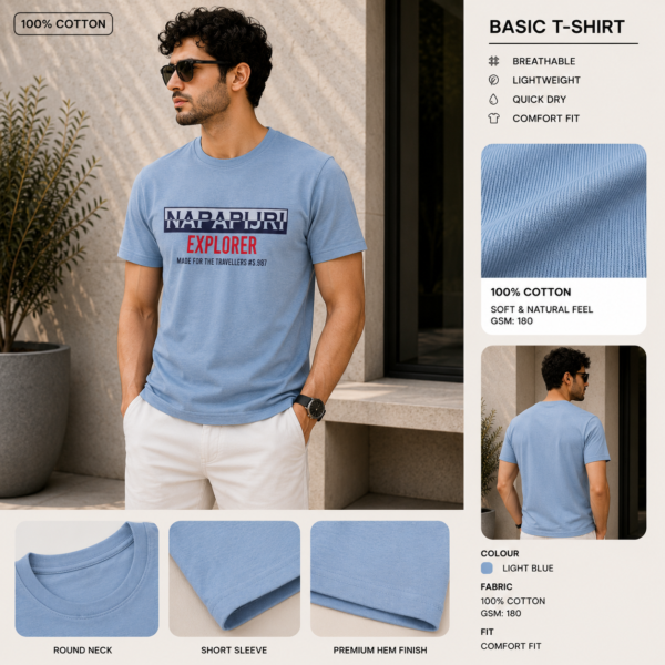 Printed Basic T-Shirt (S.Blue)