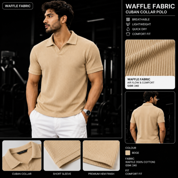 Premium Waffle Cuban Polo (Cream)