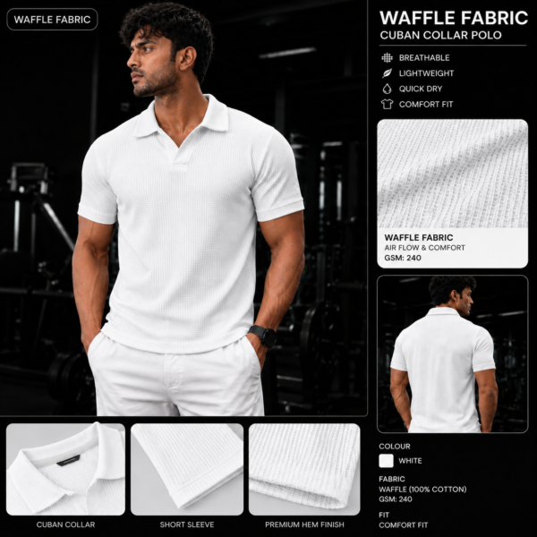 Premium Waffle Cuban Polo (White)