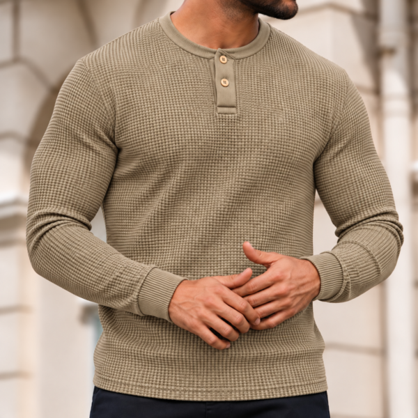 Premium Henley Full Sleeve T-Shirt (Beige)
