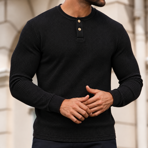 Premium Henley Full Sleeve T-Shirt (Black)