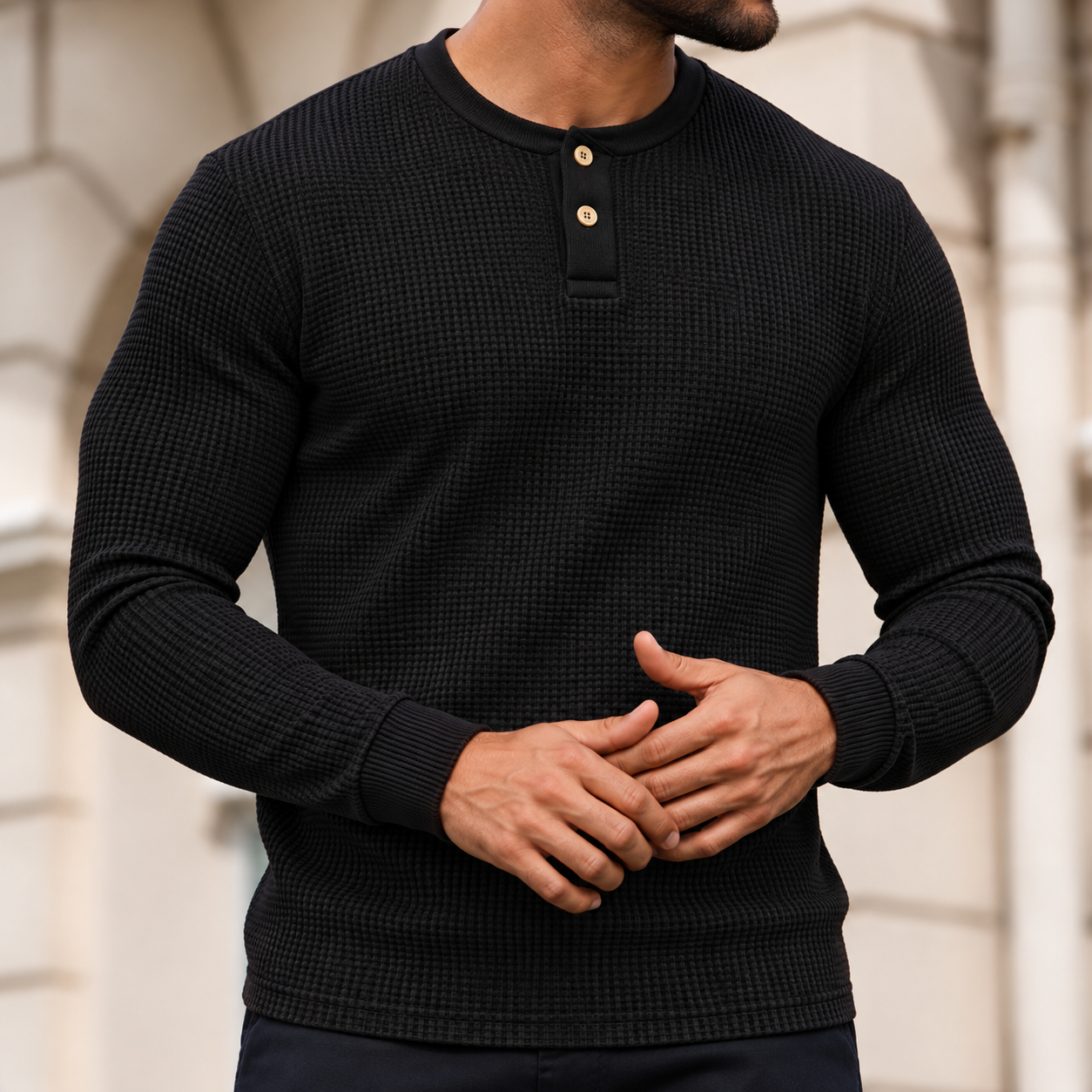 Premium Henley Full Sleeve T-Shirt (Black)