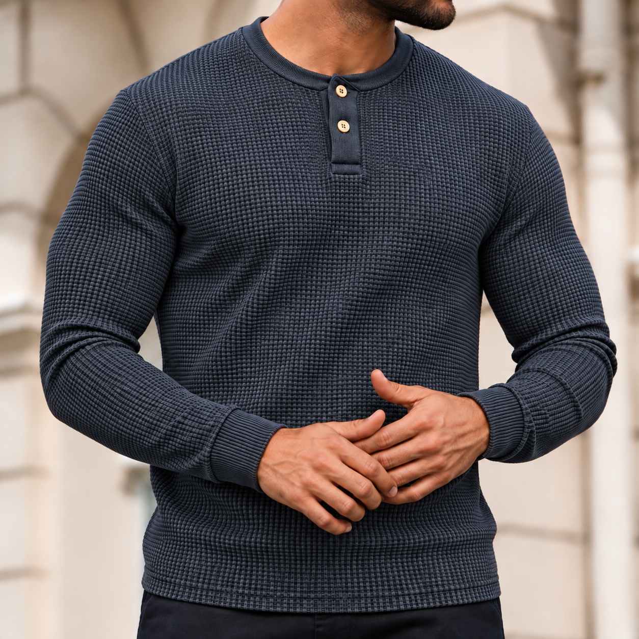 Premium Henley Full Sleeve T-Shirt (Charcoal)