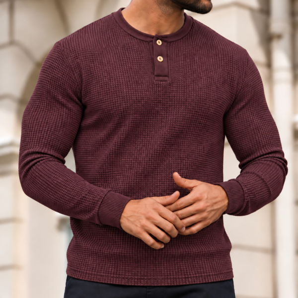 Premium Henley Full Sleeve T-Shirt (Maroon)