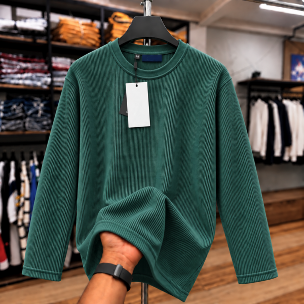 Premium Waffle Full Sleeve Tee (B.Green)