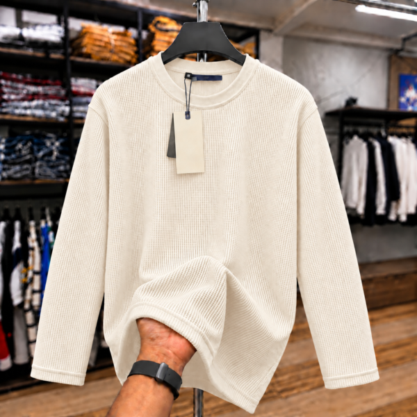 Premium Waffle Full Sleeve Tee (Cream)