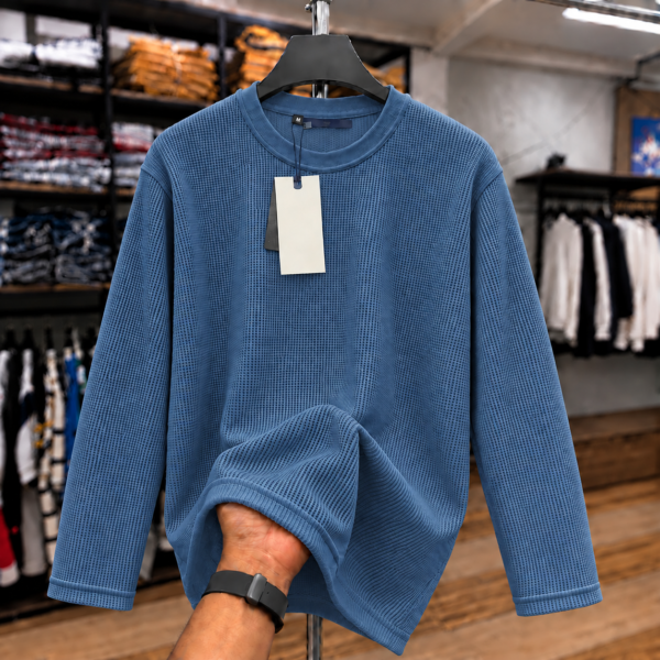 Premium Waffle Full Sleeve Tee (Petrol Blue)