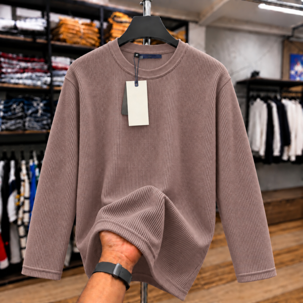 Premium Waffle Full Sleeve Tee (Dusty Pink)