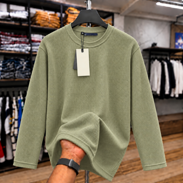 Premium Waffle Full Sleeve Tee (Olive)