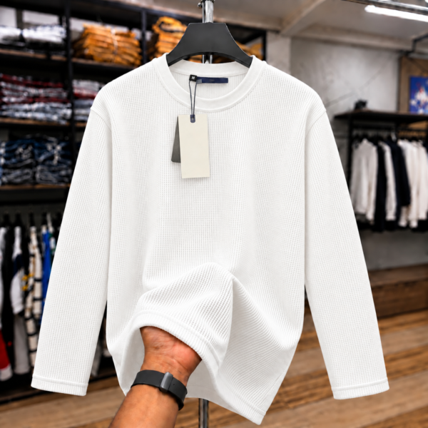 Premium Waffle Full Sleeve Tee (White)