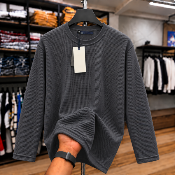 Premium Waffle Full Sleeve Tee (Charcoal)
