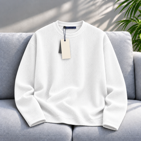 Premium Waffle Full Sleeve Tee (White)