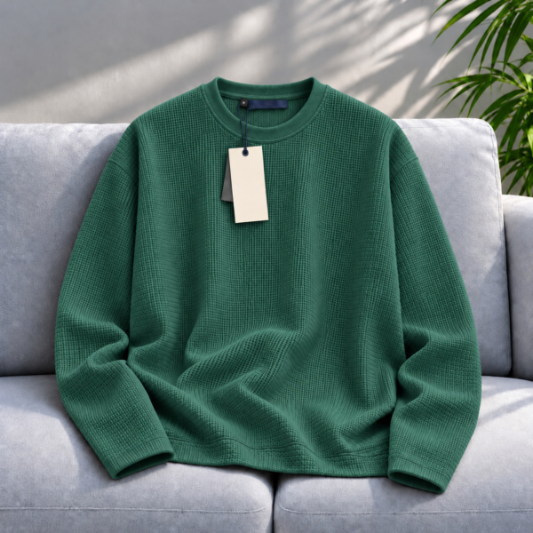 Premium Waffle Full Sleeve Tee (B.Green)