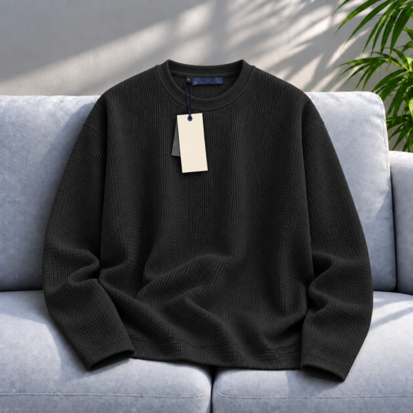 Premium Waffle Full Sleeve Tee (Black)