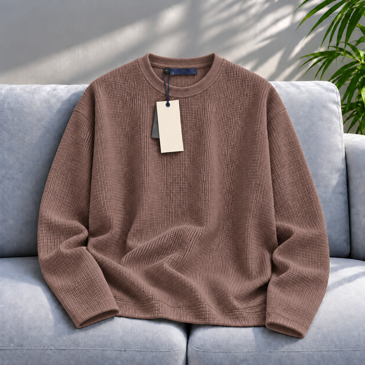 Premium Waffle Full Sleeve Tee (Dusty Pink)